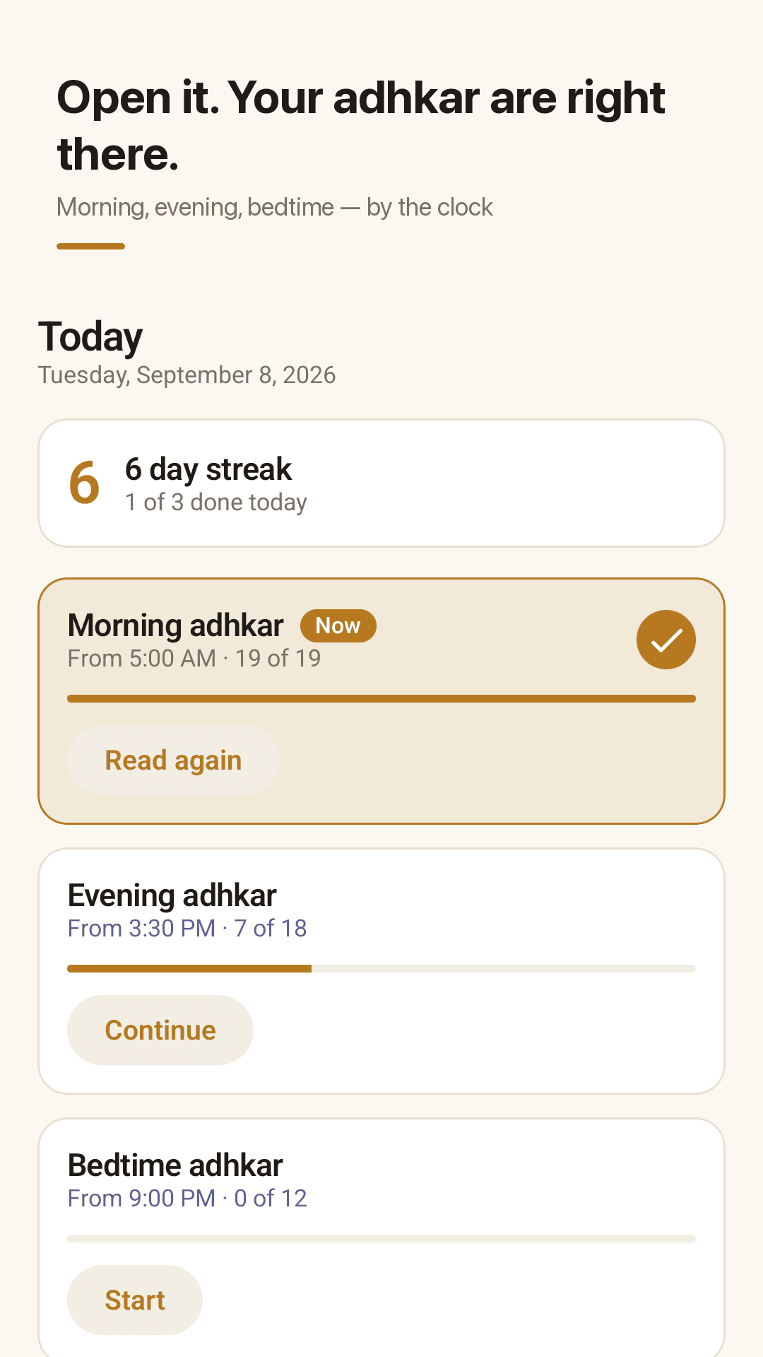 Wirdly morning adhkar reader with tap counter